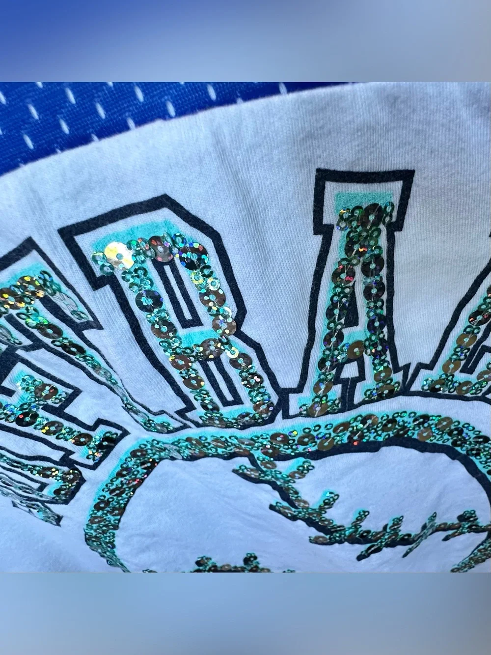 Justice Girls Tank Top Softball Blue White Glitter Aqua Sequins 2012 Size 16